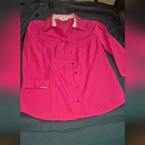 Bright Pink Button Down  Womens Petite Small Top